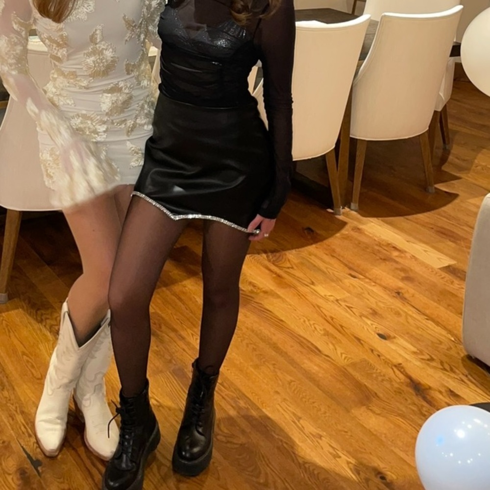 Faux Leather Rhinestone Trim Mini Skirt